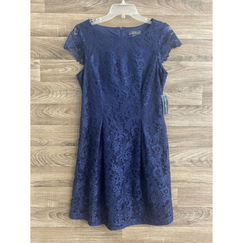 NWT NEW Jessica Howard Lace‎ Navy 12 Petite Short Cap Sleeve Formal Knee Length